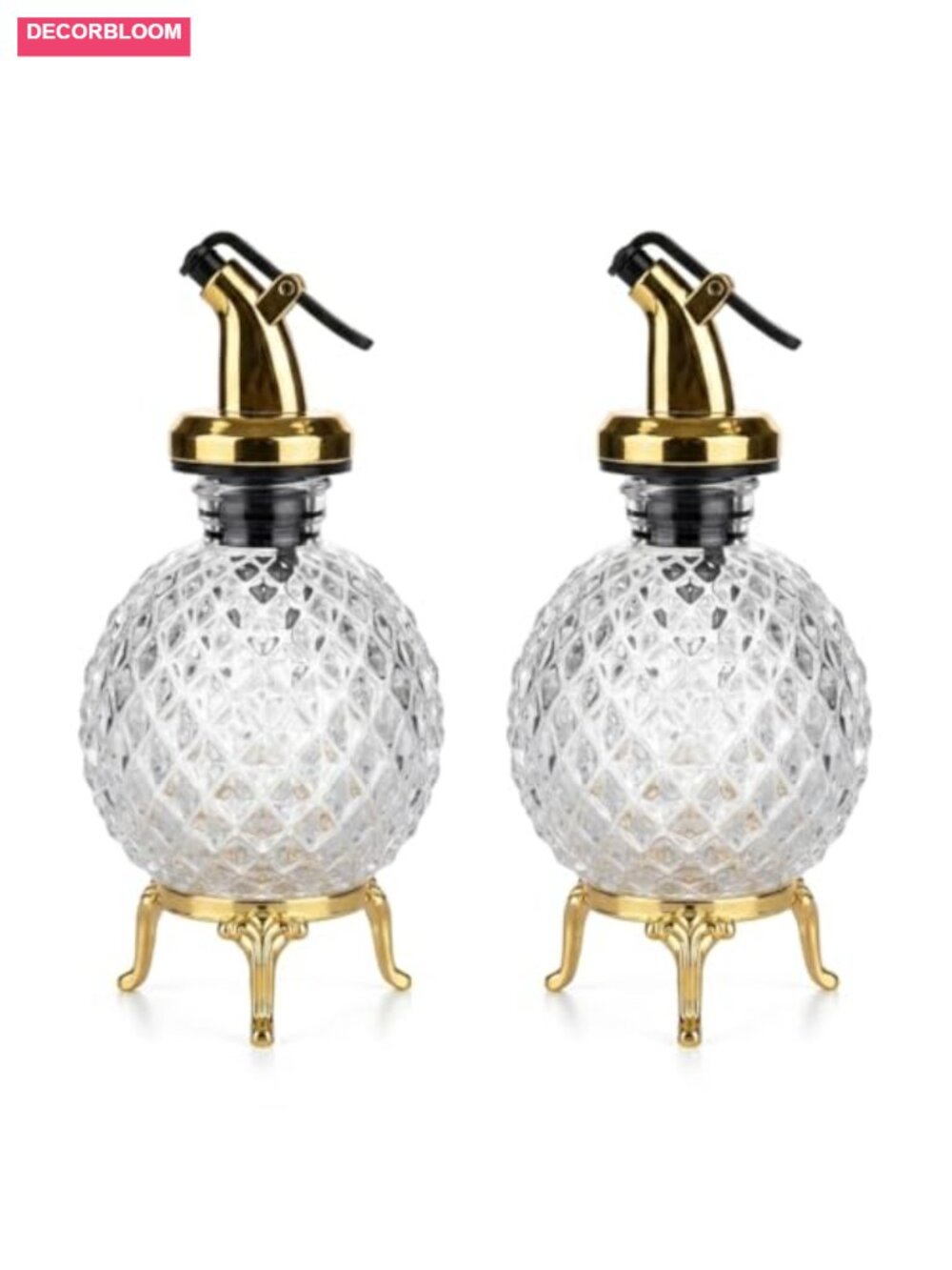 Oil and Vinegar Cruet Set 2pc Glass Bottles with Gold Metal Stand - Picture 6 of 6